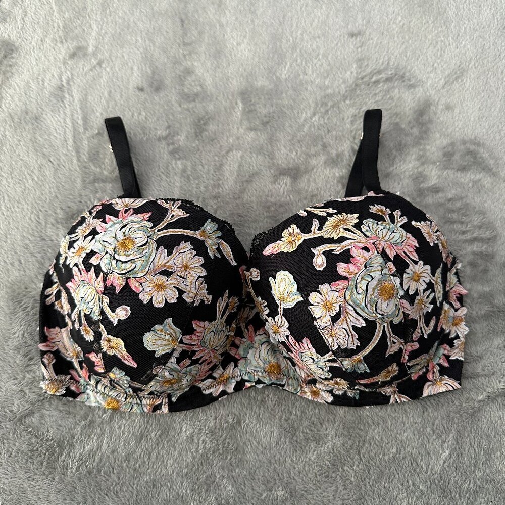 Victoria's Secret Dream Angels Lined Demi Bra 34DDD 34F Black Lace Underwire